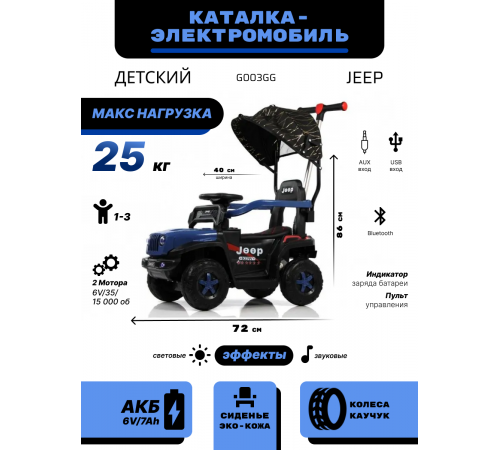 Детский электромобиль G003GG синий