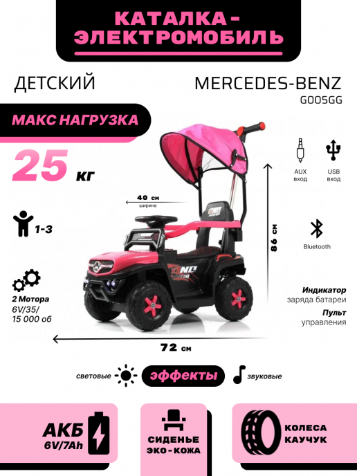 Детский электромобиль G005GG розовый