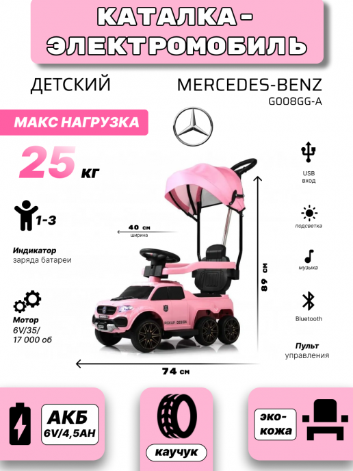 Детский толокар c двигателем и пультом д.у. G008GG-A розовый
