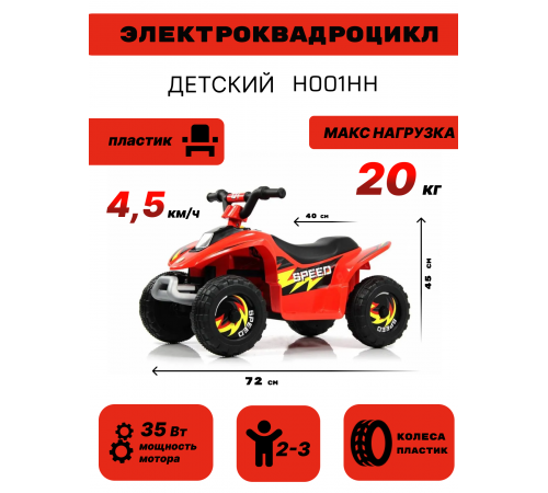 Детский электроквадроцикл H001HH красный