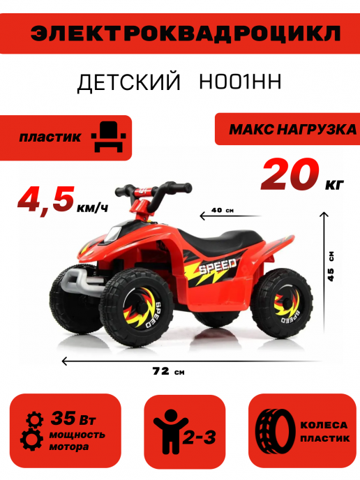 Детский электроквадроцикл H001HH красный