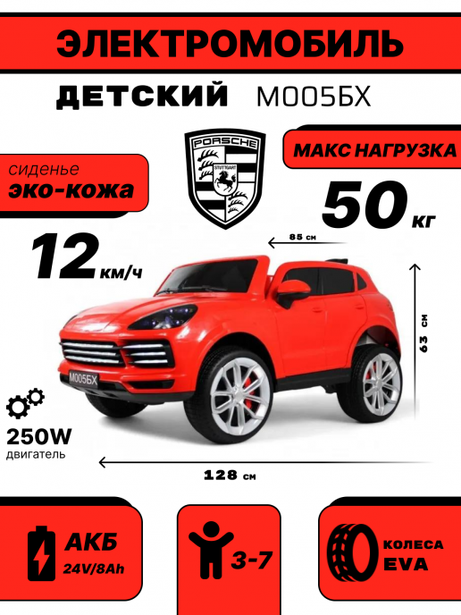 Детский электромобиль Porsche М005БХ красный