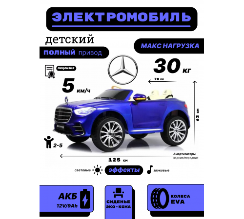 Детский электромобиль М333БХ синий глянец