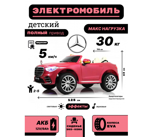Детский электромобиль М333БХ розовый глянец Детский электромобиль М333БХ розовый глянец