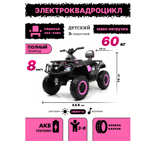 Детский электроквадроцикл T001TT 4WD розовый Детский электроквадроцикл T001TT 4WD розовый