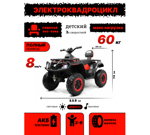 Детский электроквадроцикл T001TT 4WD красный Детский электроквадроцикл T001TT 4WD красный