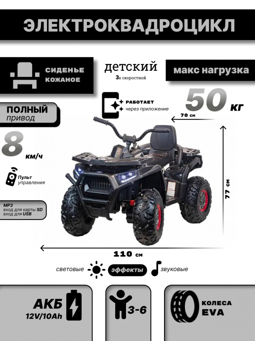 Квадроцикл Qwatro 4х4 ХМХ607 Карбон глянец
