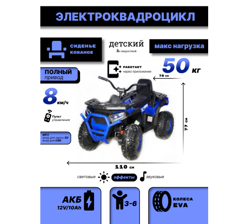 Квадроцикл Qwatro 4х4 ХМХ607 Синий Квадроцикл Qwatro 4х4 ХМХ607 Синий