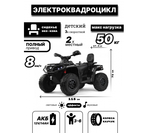 Детский электроквадроцикл BRP Can-Am Outlander (Y888YY) черный Детский электроквадроцикл BRP Can-Am Outlander (Y888YY) черный