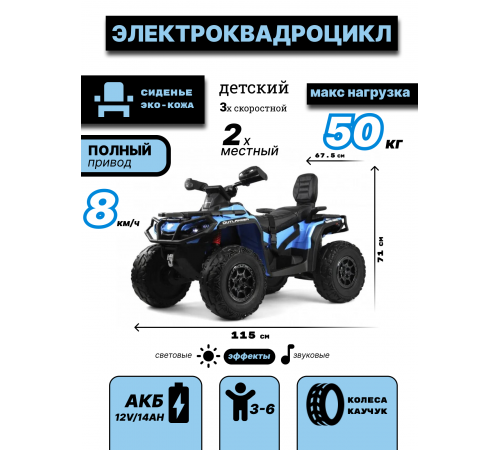 Детский электроквадроцикл BRP Can-Am Outlander (Y888YY) синий Детский электроквадроцикл BRP Can-Am Outlander (Y888YY) синий