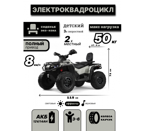 Детский электроквадроцикл BRP Can-Am Outlander (Y888YY) серый Детский электроквадроцикл BRP Can-Am Outlander (Y888YY) серый
