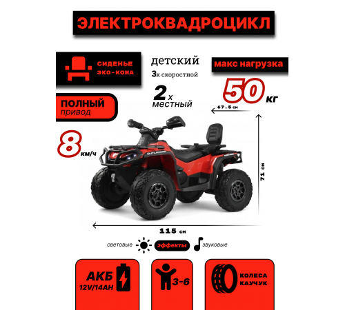 Детский электроквадроцикл BRP Can-Am Outlander (Y888YY) красный Детский электроквадроцикл BRP Can-Am Outlander (Y888YY) красный