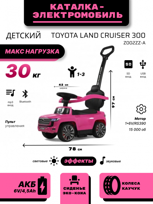 Детский толокар с мотором и пультом д.у. Toyota Land Cruiser 300 Z002ZZ-A розовый