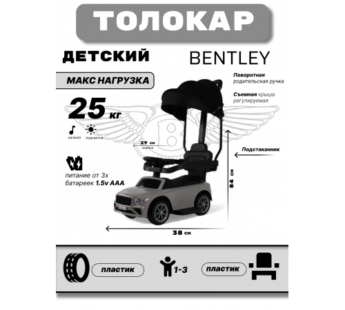 Детский толокар с козырьком Bentley Z005ZZ-T серый