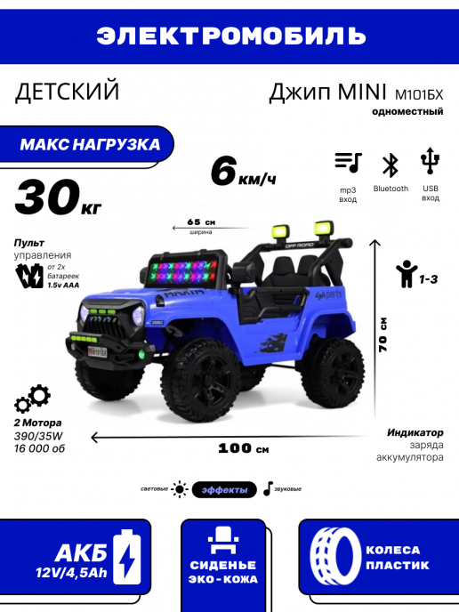 Детский электромобиль Джип MINI М101БХ синий