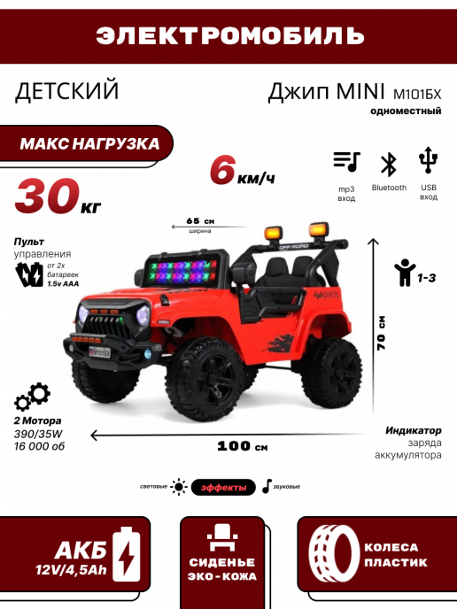 Детский электромобиль Джип MINI М101БХ красный