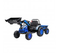 Детский электромобиль трактор с ковшом и прицепом (синий, 2WD, EVA) - HL389-LUX-BLUE-TRAILER