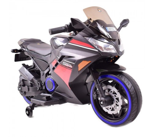 Детский электромотоцикл Kawasaki Ninja (12V, спидометр, ручка газа) - DLS07-BLACK-PLASTIC