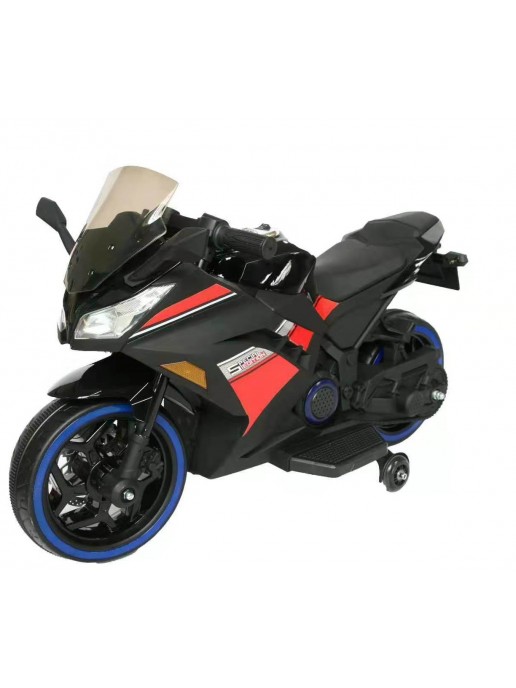 Детский электромотоцикл Kawasaki Ninja (12V, спидометр, ручка газа) - DLS07-BLACK-PLASTIC