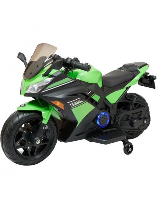 Детский электромотоцикл Kawasaki Ninja (12V, EVA, спидометр, ручка газа) - DLS07-GREEN