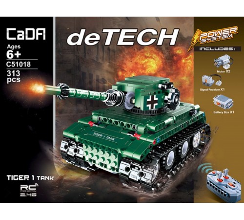 Конструктор Double E Cada Technics, Танк Tiger 1, 313 деталей, пульт управления - C51018W Конструктор Double E Cada Technics, Танк Tiger 1, 313 деталей, пульт управления - C51018W