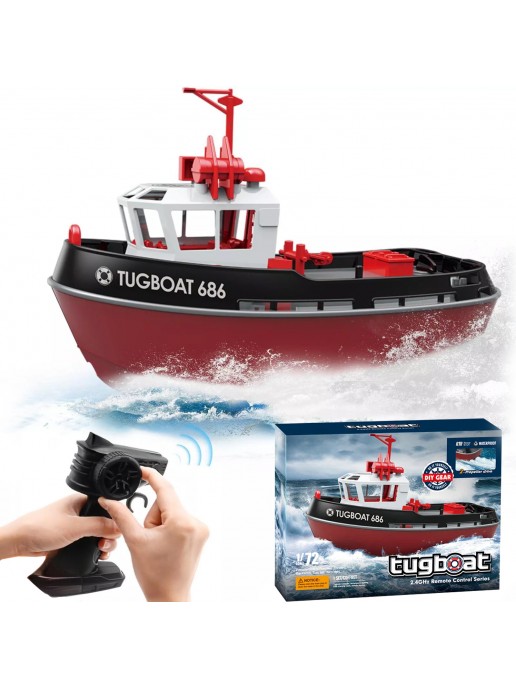 Радиоуправляемый буксир Tugboat черный 2.4G 1:72 - HL-3800-B