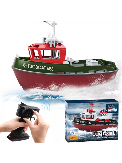Радиоуправляемый буксир Tugboat зеленый 2.4G 1:72 - HL-3800-G