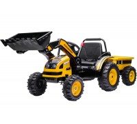 Детский электромобиль трактор с ковшом и прицепом (желтый, 2WD, EVA) - HL389-LUX-YELLOW-TRAILER