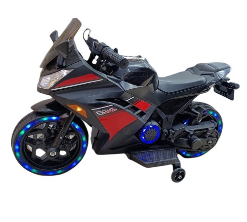Детский электромотоцикл Kawasaki Ninja (12V, спидометр, ручка газа) - DLS07-BLACK-PLASTIC