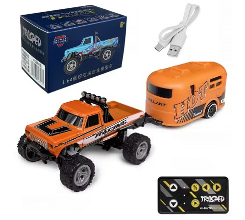 Радиоуправляемый металлический минитрак с прицепом 1:64 - HG4-80-ORANGE Радиоуправляемый металлический минитрак с прицепом 1:64 - HG4-80-ORANGE