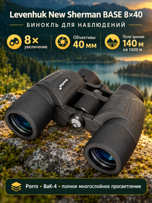 Бинокль Levenhuk New Sherman BASE 8x40