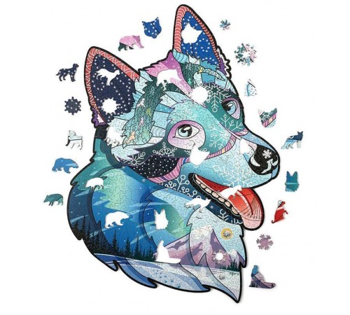 Деревянный пазл Wood Trick Храбрый Хаски с кристаллами Swarovski ® (48x35 см)