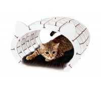 Домик для домашних животных, лежанка с мехом EWA "Кошкин дом" белый каркас-черный мех