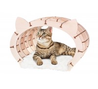 Домик для домашних животных, лежанка с мехом EWA "Кошкин дом" бежевый каркас-белый мех
