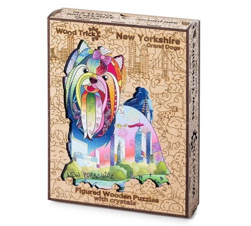 Деревянный пазл Wood Trick Нью-Йоркшир с кристаллами Swarovski ®, в подарочной упаковке, большой размер 45x34 см