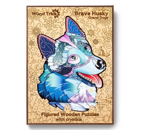 Деревянный пазл Wood Trick Храбрый Хаски с кристаллами Swarovski ® (48x35 см)