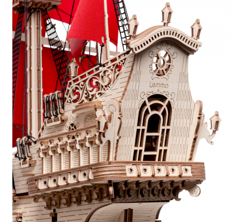 Сборная модель из дерева Lemmo Корабль Утренняя Звезда (красные паруса)