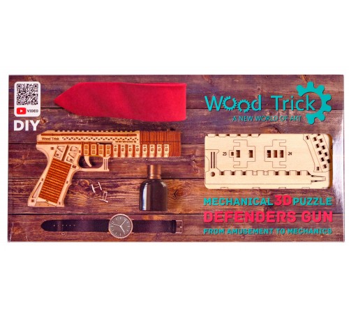Сборная модель из дерева Wood Trick Пистолет Защитник (стреляет пулями) Сборная модель из дерева Wood Trick Пистолет Защитник (стреляет пулями)