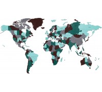 EWA Деревянная Карта Мира настенная, объемная 3 уровня, размер L (192x105 см), цвет изумуруд