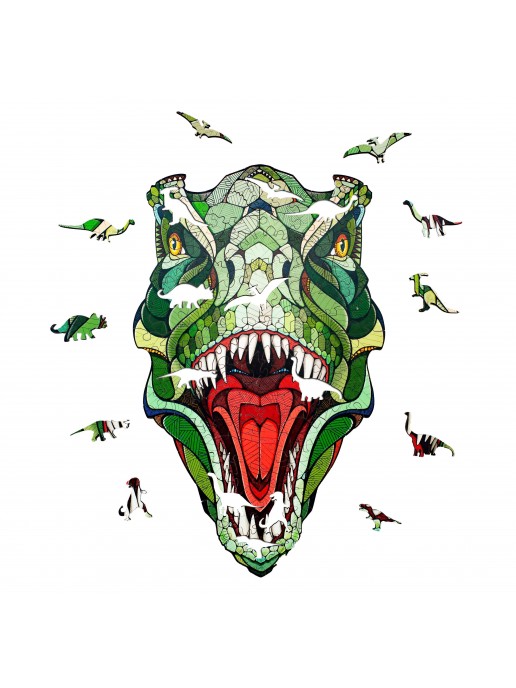 Деревянный пазл EWA Динозавр T-REX, S 28x17 см, головоломка
