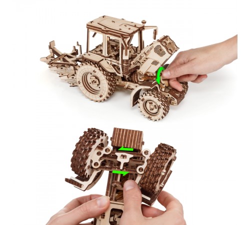 Сборная модель деревянная 3D EWA Трактор БЕЛАРУС 82.3 с плугом