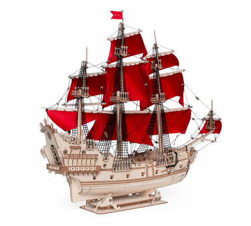 Сборная модель из дерева Lemmo Корабль Утренняя Звезда (красные паруса)