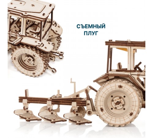 Сборная модель деревянная 3D EWA Трактор БЕЛАРУС 82.3 с плугом