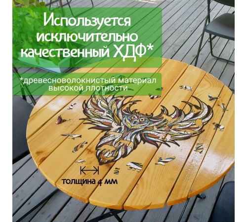 Деревянный, фигурный пазл EWA Мудрая Сова L 40x42 см