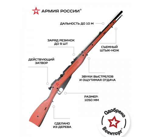 Резинкострел из дерева Армия России Винтовка Мосина