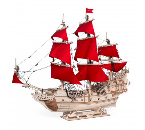 Сборная модель из дерева Lemmo Корабль Утренняя Звезда (красные паруса)