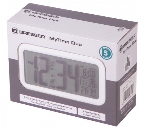 Часы настольные Bresser MyTime Duo LCD, белые