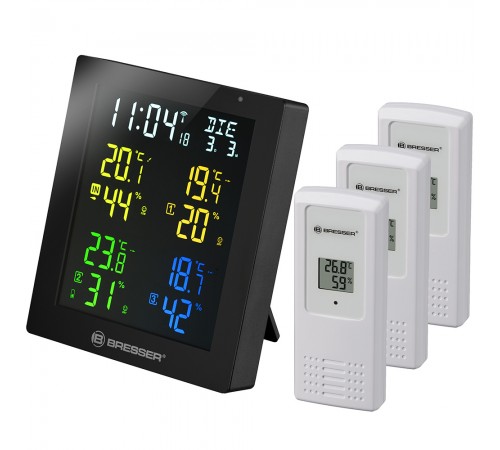 Метеостанция Bresser ClimaTemp Hygro Quadro с тремя датчиками, черная
