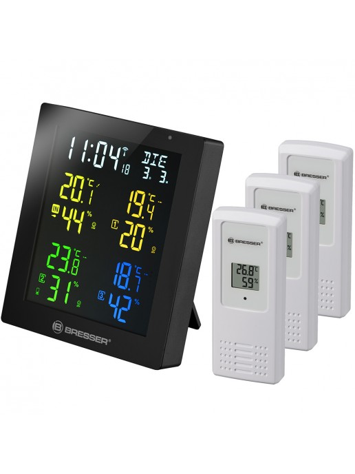 Метеостанция Bresser ClimaTemp Hygro Quadro с тремя датчиками, черная