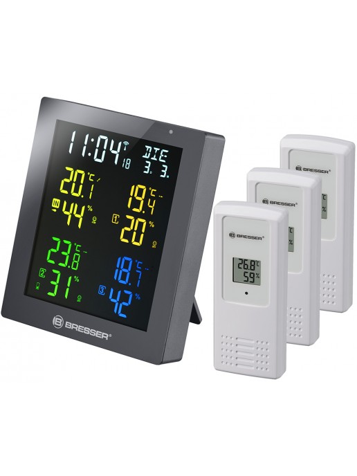 Гигрометр Bresser ClimaTemp Hygro Quadro с тремя датчиками, серый